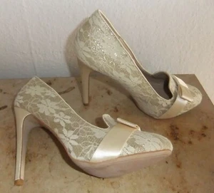 Wedges DAMEN SCHUHE STIEFEL STIEFELETTE Gr 38 Schuh High Heels wie Neu Weiß Gold - Bild 1 von 6