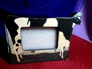 Folk Art Black & White American Cow Easel Back Picture Frame By Warren Kimble - Picture 1 of 8