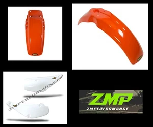 NEW HONDA XR100 88 - 00 ORANGE PLASTIC FRONT AND REAR FENDERS WHITE SIDE PANELS - Afbeelding 1 van 1
