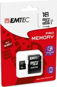Carte Mémoire MicroSD HC 1 Classe 10 + Adaptateur SD 16GB Pro (3D / 4K) EMTEC - Photo 1/2