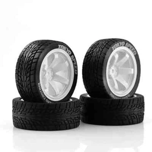 1/10 RC Rally Racing Wheels Tires On Road 12mm Tamiya TT02 KYOSHO FASER Mk2 FZ02 - Picture 1 of 4