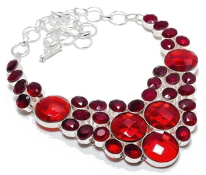 Collar de joyería hecho a mano de plata de ley 925 con piedras preciosas granate de Mozambique de 18" - Imagen 1 de 9