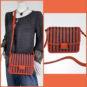 MARC BY MARC JACOBS Raffia and Leather Crossbody Bag in Orange Red and Blue