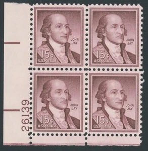 US - 1958 Liberty Issues John Jay - SC# 1046 Plate Block of 4 Mint NH OG - Picture 1 of 2