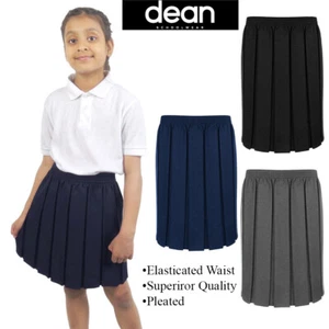 Girls School Skirts Box Pleated Elasticated Waist Skirt Kids School Uniform - Picture 1 of 8