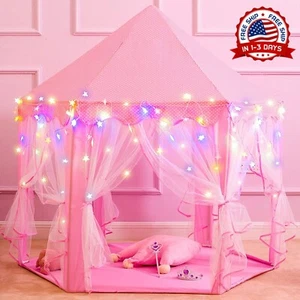 Casa De Campaña Con Luces LED Para Niñas Castillo Princesas Casita Juego Rosa US - Picture 1 of 8