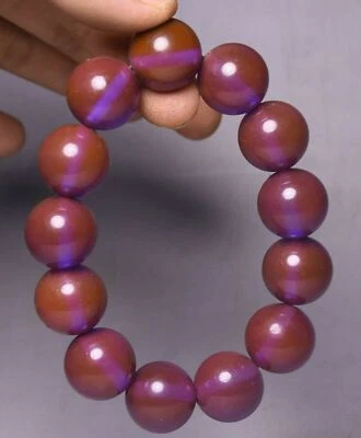 Pulsera de cadena de mano de cuentas de Buda talladas en piedra luminosa púrpura China antigua de 1,5 cm Foto 1 de 4