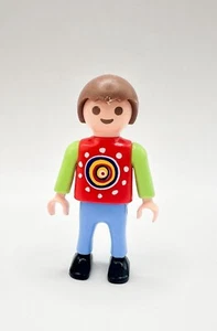 Playmobil Figure Boy Red/Green Shirt With Circular Design 3200 4468 4624 4978 - Picture 1 of 2