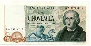 Repubblica: 5.000 lire 11/04/1973 "Colombo 2° tipo" (GiganteBI#67B) - Picture 1 of 2