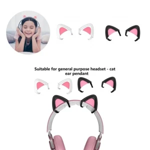 1 Pair Headphone Cat Ear Cute Soft Gaming Headphone Silicone Cat Ear Adjustable - Picture 1 of 15