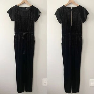 NWT Crewcuts Black Velvet Short Sleeve Jumpsuit Girls 14 Gold Shimmer Velour - Picture 1 of 6