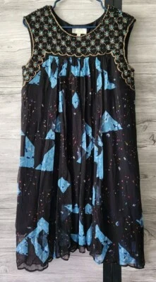 Mini Vestido Moulinette Soeurs Anthropologie Cambio Gasa Cuentas Azul Negro Talla 4 Foto 1 de 4