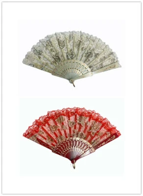 Abanicos de mano plegables de plástico con diseño rosa de encaje hechos a mano para mujer fiesta de boda 9495 Foto 1 de 3