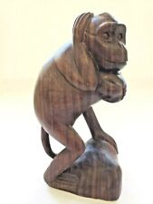 Vintage Wood Monkey With Peach Figurine Statue  6 Inches Hand Carved  2913