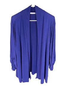 Cardigan a maglia liquida SUSAN GRAVER 3x viola aperto silenzioso lusso elegante business - Foto 1 di 4