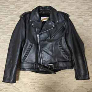Schott Double Riders Jacket Black Size 42 Cowhide Biker Made in USA USED - Picture 1 of 12