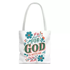 FOR GOD IS WITH ME Bible Tote Bag Christian Reusable Shopping Choose Size - Picture 1 of 13