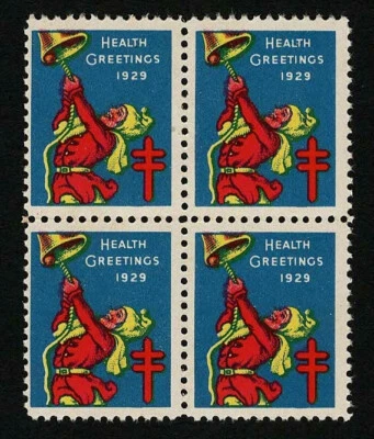 1929 WX50 Ringing Bell/Health Block of 4 US Christmas Holiday Seals/Stamps MNH - Image 1 of 2