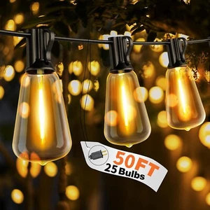 Outdoor String Lights-50ft LED Dimmable ST38 Warm Edison String Lighting - Picture 1 of 24