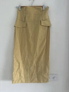 Cue Size 10 Maxi Skirt Yellow Cotton Blend Business Vintage Y2K - Picture 1 of 9
