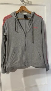 Sudadera con capucha Adidas gris y rosa a rayas para mujer cremallera completa. Talla: Mediana - Imagen 1 de 10