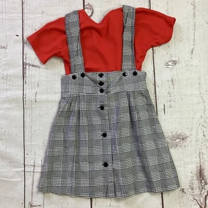 Vintage Classmate Fashions Girls Size 6X Overall Dress 2 Pc Houndstooth Plaid - Picture 1 of 11