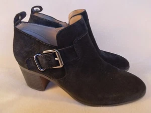 Franco Sarto Black Suede Leather Block Heel Zip Ankle Boots Ladies Sz 6.5 - Picture 1 of 22