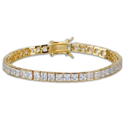 Yellow gold finish princess cut created diamond elegant bracelet  - Image 1 of 4