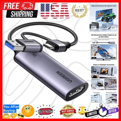 Карта видеозахвата 2K@30 Гц вход 4K HDMI на USB 3.0 A и захват USB C, 1080... - Изображение 1 из 4