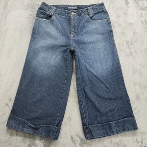 Liz Claiborne Jeans Womens 8 Blue Audra Mid Rise Wide Leg Cuffed Capri Casual - Picture 1 of 13