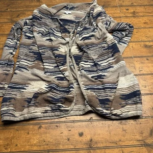 Suéter Cárdigan Abierto Lucky Brand Para Mujer Pequeño Azul Marino Tribal Azteca Bolsillos Largos - Imagen 1 de 7