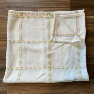 Vintage White Pink Blue Yellow Pastel Woven Cotton Baby Blanket - Picture 1 of 8