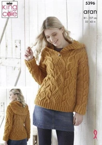 King Cole Aran Knitting Pattern Hoodie and Poncho 5396 - Picture 1 of 2