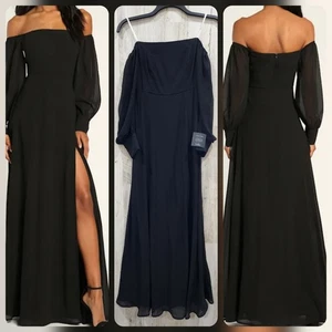 LULUS Feel The Romance schwarzes schulterfreies Maxikleid*edel*Gr. SMALL**NEU - Bild 1 von 12
