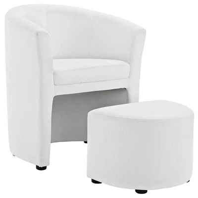 Sillón y otomana Modway Divulge moderno de imitación de cuero en blanco Foto 1 de 4