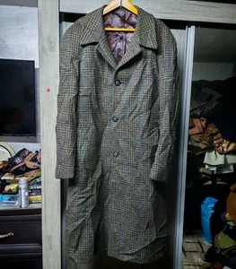 1950s vintage pure wool handwoven tweed houndstooth classic raglan over coat 40R - Picture 1 of 13