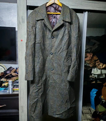 1950s vintage pure wool handwoven tweed houndstooth classic raglan over coat 40R - Image 1 of 4