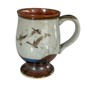 Tazza da tè caffè vintage Otagiri con piedi in gres oche selvatiche in volo - Foto 1 di 9