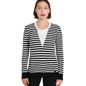Vintage Chanel 90s Striped Logo Sweater - Iconic Black & White Knit - Bild 1 von 8