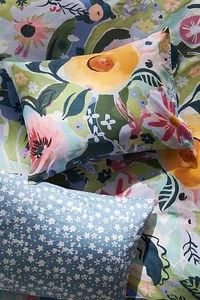 Anthropologie Marguerite Bio Satin Shams 2er Set Floral lebendige Blüten Neu mit Etikett - Bild 1 von 2