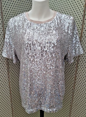 M&S Collection Gold/Champagne Sequin Short Sleeve Top/Blouse UK Size 16 Party - Image 1 of 4