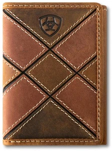 Ariat Western Mens Wallet Trifold Leather Patchwork Logo Multi Color A3565497 - Picture 1 of 3