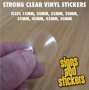 Clear Glossy Round Vinyl Stickers Sticky Tape Discs Labels Seals 8 sizes - Picture 1 of 1