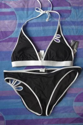 Kenneth Cole Reaction 2 piezas Bikini Traje de Baño-Top-M; Parte Inferior-L-Negro con Recortes- Foto 1 de 4