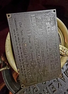 Antique Westinghouse Electric & Mfg Co Air Blast Transformer Brass Tag C1910 - Picture 1 of 7