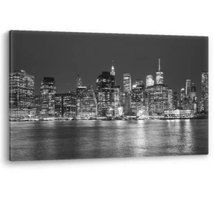 Manhattan Skyline New York at Night Framed Canvas Wall Art Picture Print - Picture 1 of 5