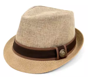 Summer Textured Two Tone Fedora Hat Stay Cool Look Cool Tan/Taupe - Picture 1 of 3