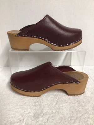 Zuecos de cuero vintage Olof Daughters of Sweden borgoña para mujer talla 37 NUEVO Foto 1 de 4