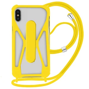 Universal Silicone Lanyard Smartphone Case Bumper Corners Kickstand Yellow - Picture 1 of 6