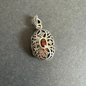 925 STERLING SILVER GARNET AND MARCASITES VINAIGRETTE LOCKET PENDANT SKY - Picture 1 of 10